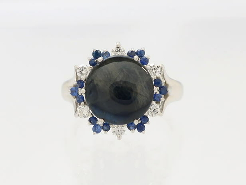 【買取】PT900 プラチナ900 ブラックスターサファイア ダイヤモンド リング 指輪 5.00ct 0.23ct 0.20ct