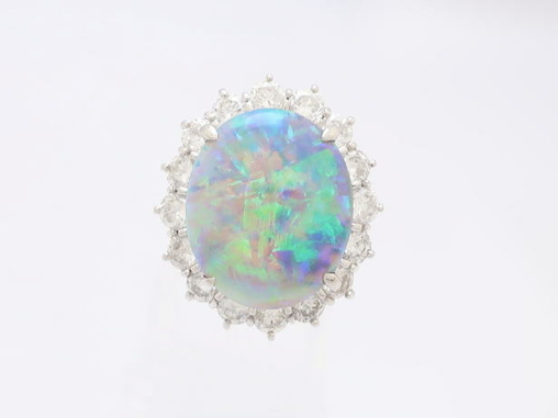 【買取】PT900 プラチナ ブラックオパール ダイヤモンド リング 指輪 7.68ct 2.40ct