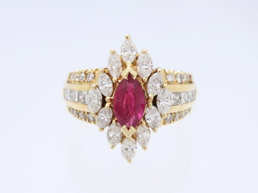 【買取】K18 YG イエローゴールド ルビー ダイヤモンド リング 指輪 1.04ct 1.87ct